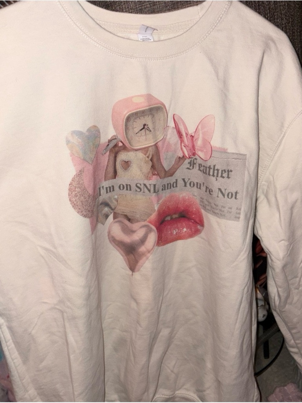 Cream Graphic Pullover Sweatshirt with Pink Collage Print
